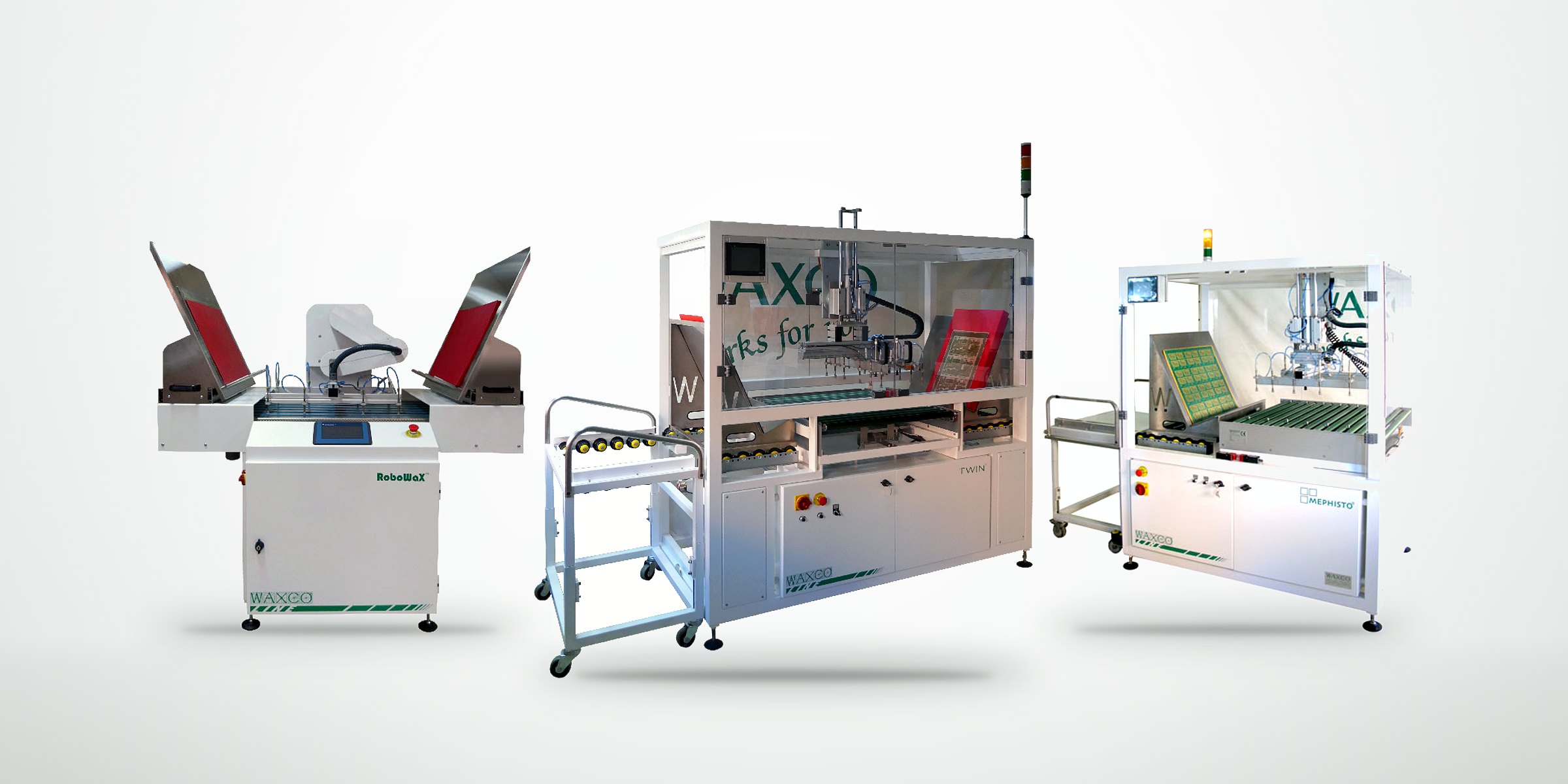 Máquinas Waxco RoboWax, Twin y Mephisto para la manipulación de PCB